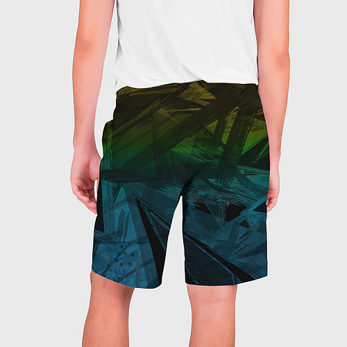 Мужские шорты Черный абстрактный узор на сине-зеленом фоне / 3D-принт – фото 2
