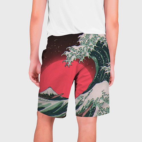 Мужские шорты Японская волна в красном цвете / 3D-принт – фото 2