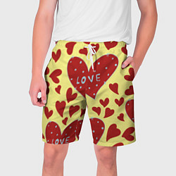 Шорты на шнурке мужские Надпись love в красном сердце, цвет: 3D-принт