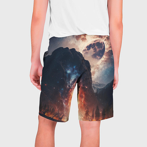 Мужские шорты Галактика как ночное небо над пейзажем / 3D-принт – фото 2