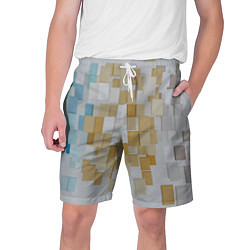 Шорты на шнурке мужские Геометрические золотые, синие и белые кубы, цвет: 3D-принт