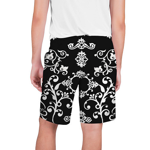 Мужские шорты Белый семетричный узор на черном фоне / 3D-принт – фото 2
