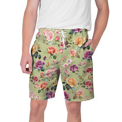 Мужские шорты Акварельные цветы - паттерн зеленый