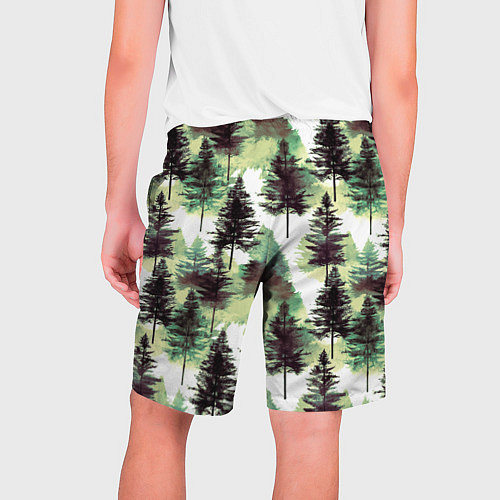 Мужские шорты Хвойный лес - акварель в зеленых тонах / 3D-принт – фото 2