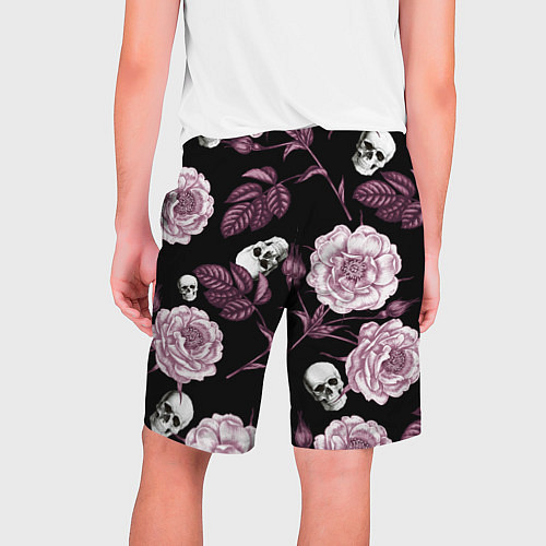 Мужские шорты Розовые цветы с черепами / 3D-принт – фото 2