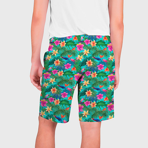 Мужские шорты Разные цветочки на зеленом фоне / 3D-принт – фото 2