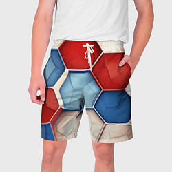 Шорты на шнурке мужские Большие белые синие красные плиты, цвет: 3D-принт
