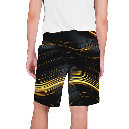 Мужские шорты Золотые волны на черном фоне / 3D-принт – фото 2