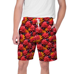 Шорты на шнурке мужские Красные объемные цветочки, цвет: 3D-принт