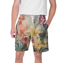 Шорты на шнурке мужские Акварельные лилии, цвет: 3D-принт
