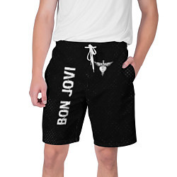 Шорты на шнурке мужские Bon Jovi glitch на темном фоне: надпись, символ, цвет: 3D-принт