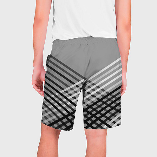 Мужские шорты Косые черно-белые полосы на сером / 3D-принт – фото 2