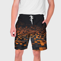 Шорты на шнурке мужские Черные и оранжевые пиксели, цвет: 3D-принт