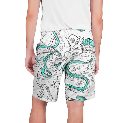 Мужские шорты Дракон Хаку в стиле тату: белый и бирюзовый паттер / 3D-принт – фото 2