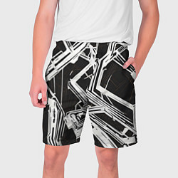 Шорты на шнурке мужские Белые полосы на чёрном фоне, цвет: 3D-принт
