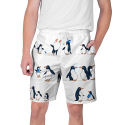 Шорты на шнурке мужские Семейство пингвинов на прогулке, цвет: 3D-принт