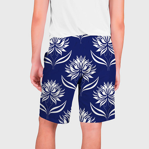 Мужские шорты Абстрактные белые лотосы на синем - паттерн / 3D-принт – фото 2