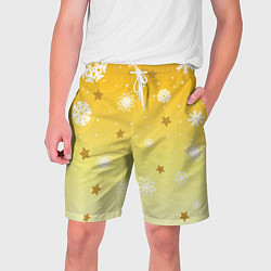 Шорты на шнурке мужские Снежинки и звезды на желтом, цвет: 3D-принт