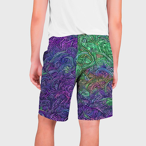 Мужские шорты Вьющийся узор фиолетовый и зелёный / 3D-принт – фото 2