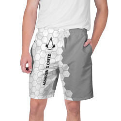 Мужские шорты Assassins Creed glitch на светлом фоне по-вертикал
