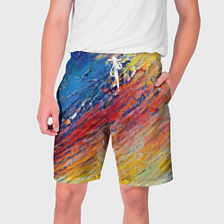 Шорты на шнурке мужские Смешение масляных красок синий жёлтый красный живо, цвет: 3D-принт