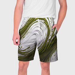 Шорты на шнурке мужские Бело-зеленая краска, цвет: 3D-принт