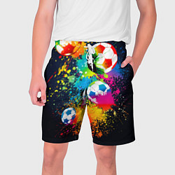 Шорты на шнурке мужские Разноцветные футбольные мячи, цвет: 3D-принт