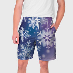 Шорты на шнурке мужские Снежинки на фиолетово-синем фоне, цвет: 3D-принт