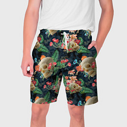 Мужские шорты Узор из черепов с цветами и листьями