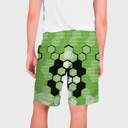 Мужские шорты Зелёная кибер броня hexagons / 3D-принт – фото 2