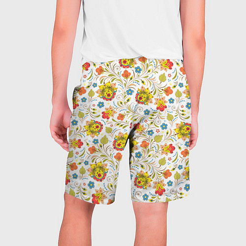 Мужские шорты Хохломская роспись разноцветные цветы на белом фон / 3D-принт – фото 2