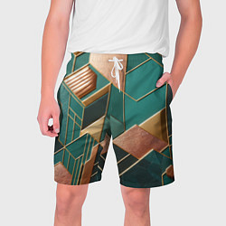 Мужские шорты Арт деко зеленый и золотой узор из геометрических