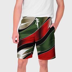 Шорты на шнурке мужские Белые зеленые и красные полосы, цвет: 3D-принт