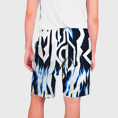 Мужские шорты Белые полосы и синее пламя / 3D-принт – фото 2