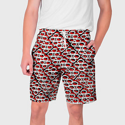Шорты на шнурке мужские Красно-белый узор на чёрном фоне, цвет: 3D-принт