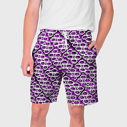 Шорты на шнурке мужские Фиолетово-белый узор на чёрном фоне, цвет: 3D-принт