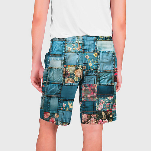 Мужские шорты Джинсовые лоскуты с цветочками / 3D-принт – фото 2
