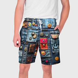 Шорты на шнурке мужские Джинсы с карманами, цвет: 3D-принт