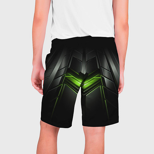 Мужские шорты Объемная абстрактная яркая зеленая фигура на черно / 3D-принт – фото 2