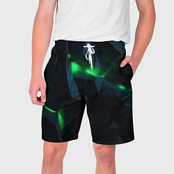 Шорты на шнурке мужские Объемная геометрическая зеленая неоновая абстракци, цвет: 3D-принт