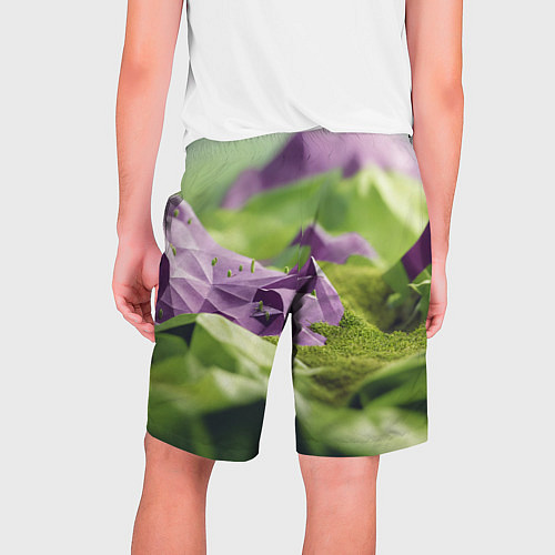 Мужские шорты Геометрический пейзаж фиолетовый и зеленый / 3D-принт – фото 2