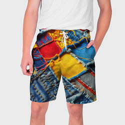 Шорты на шнурке мужские Colorful denim patchwork - ai art, цвет: 3D-принт
