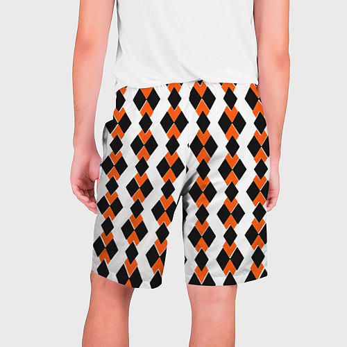 Мужские шорты Чёрные и оранжевые ромбы на белом фоне / 3D-принт – фото 2