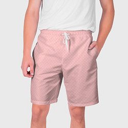 Шорты на шнурке мужские Светлый розовый в мелкий белый горошек, цвет: 3D-принт
