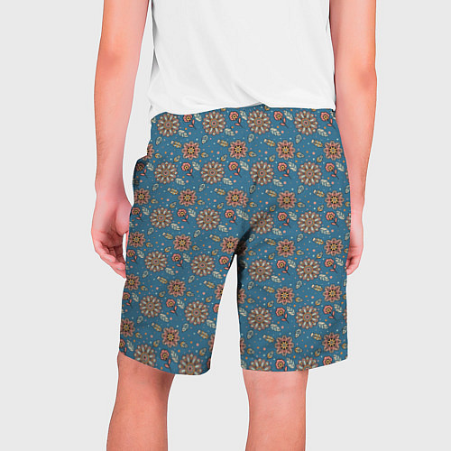 Мужские шорты Цветочный узор в стиле бохо на синем / 3D-принт – фото 2
