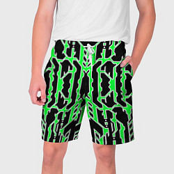 Шорты на шнурке мужские Техно зелёные линии с белой обводкой на чёрном фон, цвет: 3D-принт