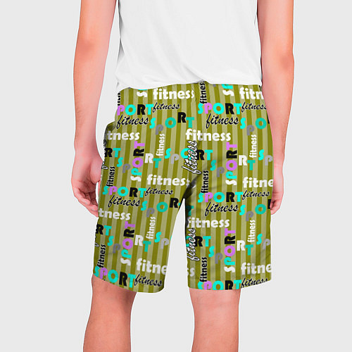 Мужские шорты Спорт и фитнес оливковый полосатый узор с текстом / 3D-принт – фото 2