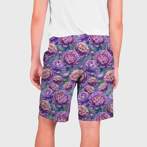 Мужские шорты Крупные пионы садовые дачные цветы паттерн / 3D-принт – фото 2