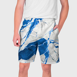 Шорты на шнурке мужские Бело-синий мрамор, цвет: 3D-принт