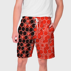 Шорты на шнурке мужские Техно-киберпанк шестиугольники красный и чёрный, цвет: 3D-принт